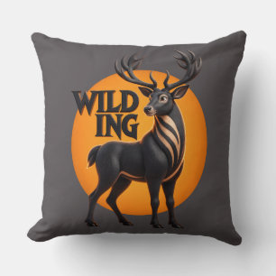 Wilding Stag Deer Sun Emblem Graphic Illustration Throw Pillow