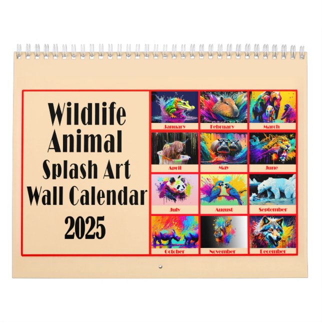 Wildlife Animal Lovers Colour Splash Art 2025 Calendar (Cover)