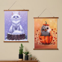 wildlife animals autumn to winter : owl & fox 