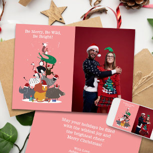 Wildlife Animals Christmas Tree Flat Holiday Card