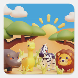 "Wildlife Animals Design Stickers" Square Sticker