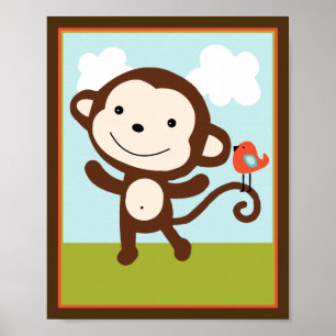 Wildlife Animals Monkey with bird Art Poster