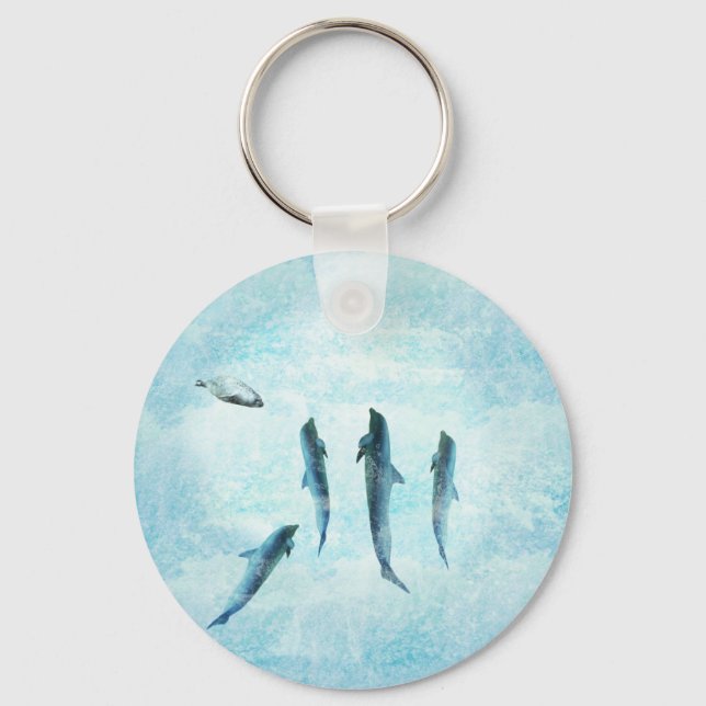 wildlife aquatic, dancing dolphins keychain (Front)