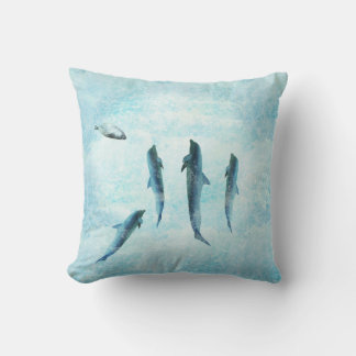 wildlife aquatic, dancing dolphins throw pillow