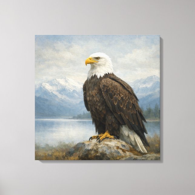 Wildlife Bald Eagle Perched Lake Canvas Print (Front)