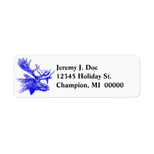Wildlife Blue Bull Moose Wht Return address Labels