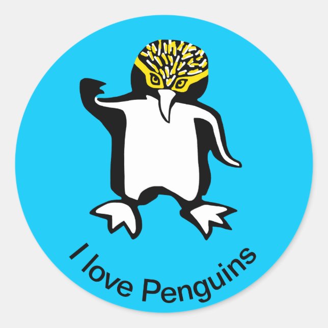 Wildlife - Cute I love PENGUINS - Nature - Blue Classic Round Sticker (Front)