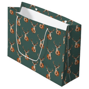 Wildlife Deer Head Watercolor  Large Gift Bag