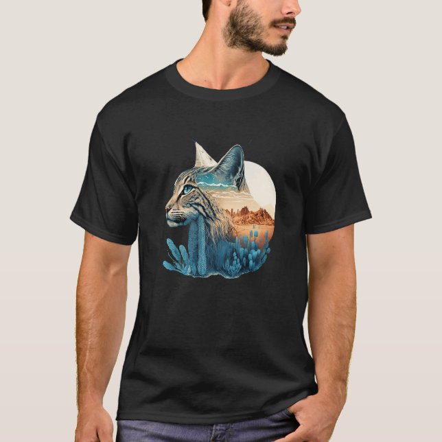 Wildlife Double Exposure Bobcat Desert Orange Bobc T-Shirt (Front)