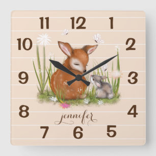 Wildlife Fawn Bunny Butterfly Wall Clock