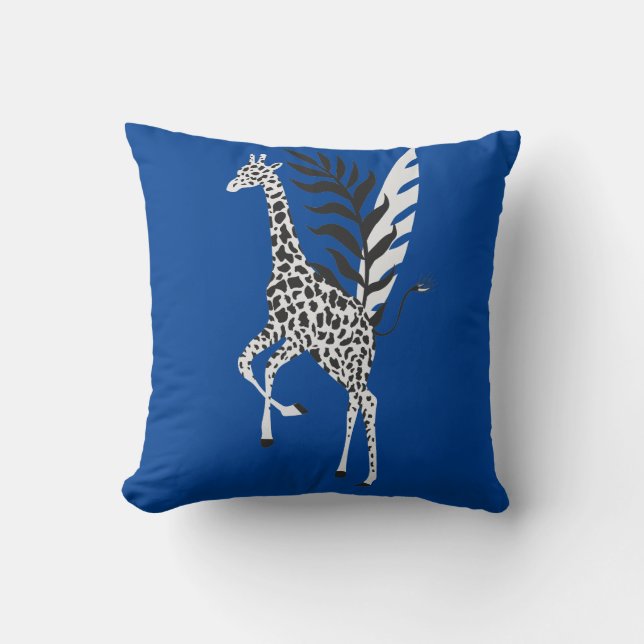 Wildlife Friendship - Giraffe Deep Blue Throw Pillow (Front)