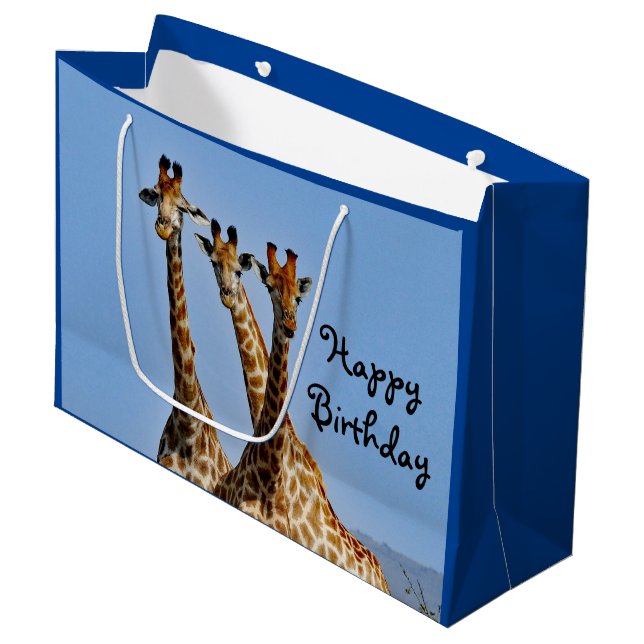 Wildlife Giraffe Herd Photo Birthday Large Gift Bag (Front Angled)
