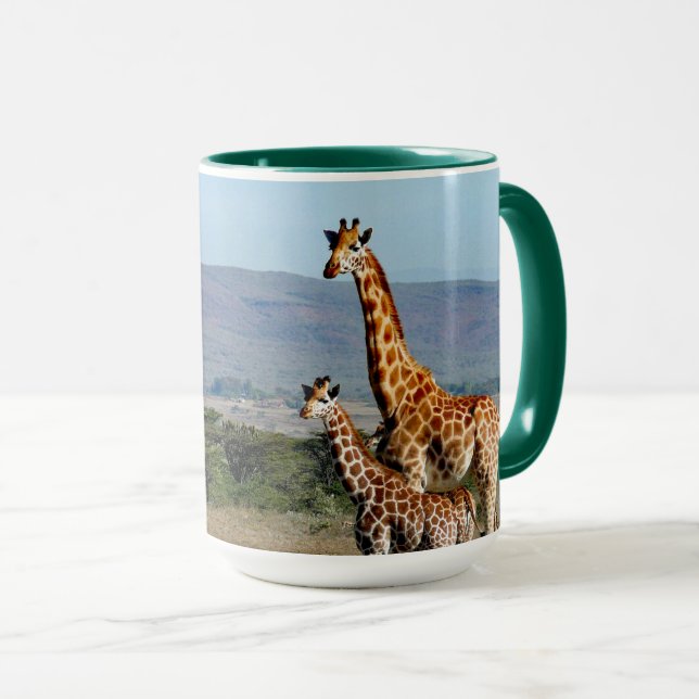 Wildlife Giraffe Mother and Baby Photo Mug (Front Right)
