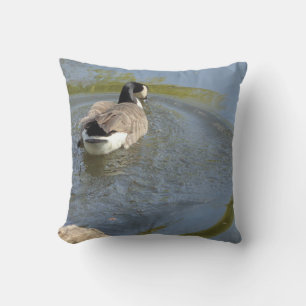 Wildlife Goose swimming in Lake, Throw Pillow