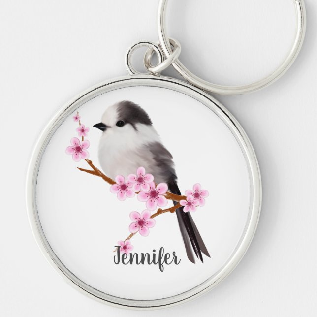 Wildlife Grey Jay Bird Keychain (Front)