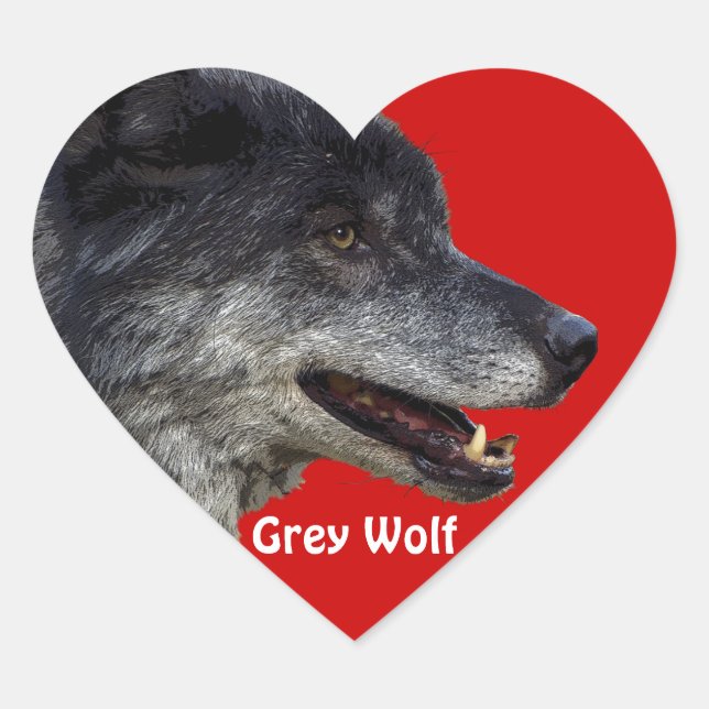 Wildlife Grey Wolf Animal-lover design Heart Sticker (Front)
