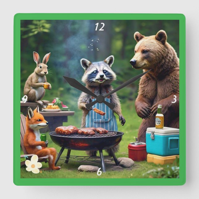 "Wildlife Grill Fest" Square Wall Clock (Front)