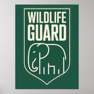 "Wildlife Guard" Minimalist Elephant Shield Emblem Poster