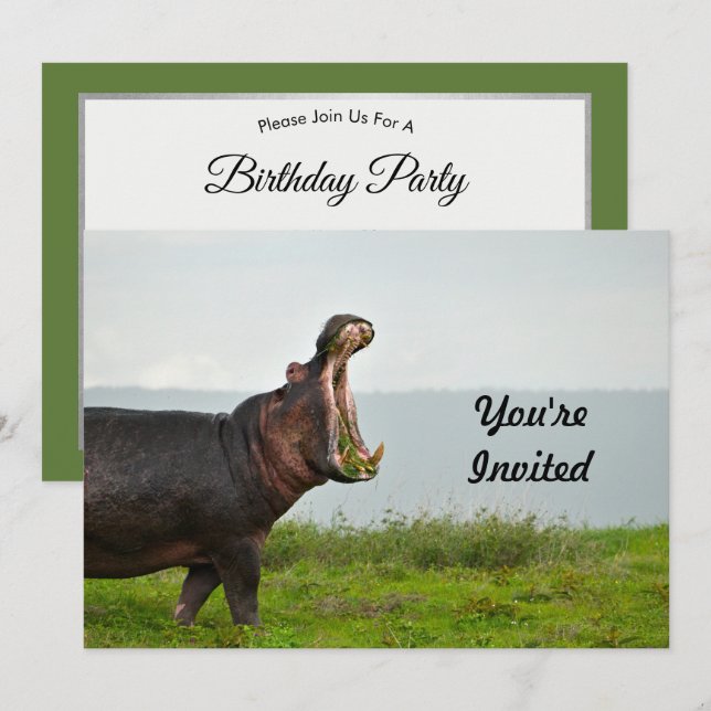 Wildlife Hippopotamus Photo Birthday Invitation (Front/Back)