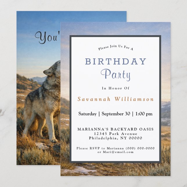 Wildlife Howling Gray Wolf Birthday Invitation (Front/Back)