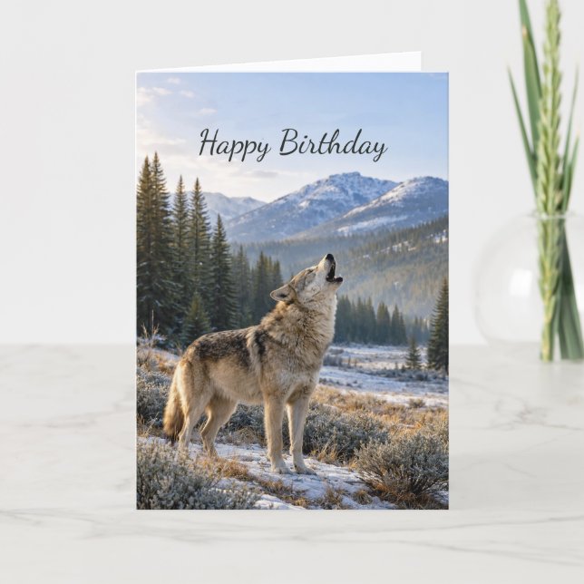 Wildlife Howling Grey Wolf Birthday Card (Front)