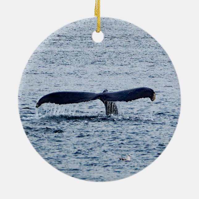 Wildlife Humpback Whale Tail Photo Ceramic Ornament (Back)