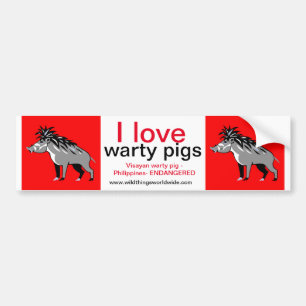 Wildlife -  I love Warty PIGS - Warthog - Red Bumper Sticker