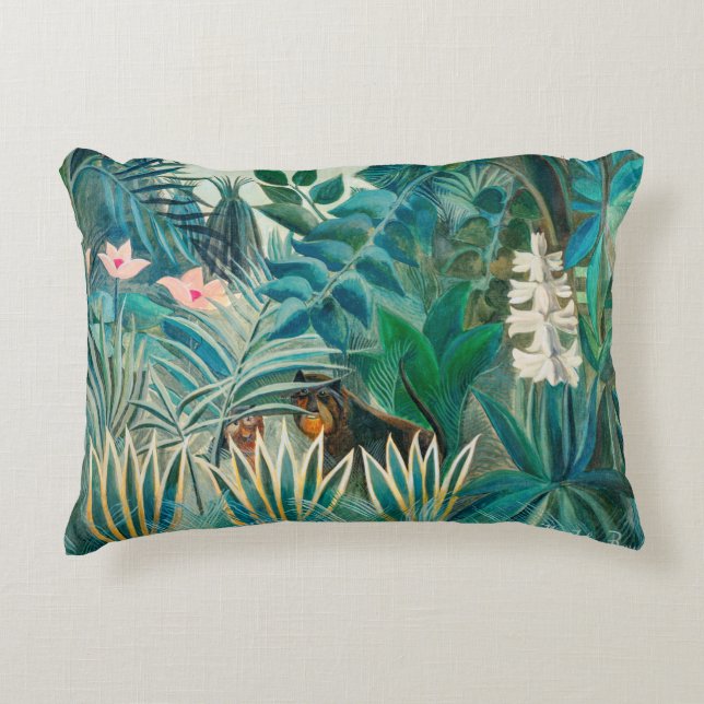 Wildlife in Tropical Jungle Painting Accent Pillow (Front)