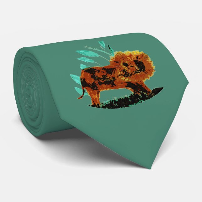 Wildlife Jungle Big Cat Art Lion Tie (Rolled)