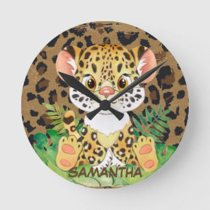 Wildlife leopard Baby Round Clock