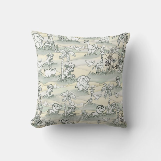 Wildlife Line Drawing for Colouring-in Throw Pillow (Front)