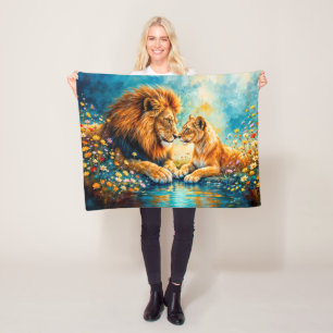 Wildlife Lion Lioness fantasy romantic art Fleece Blanket
