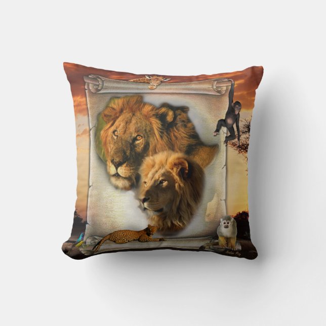Wildlife Lions from Africa Throw Pillow (Front)