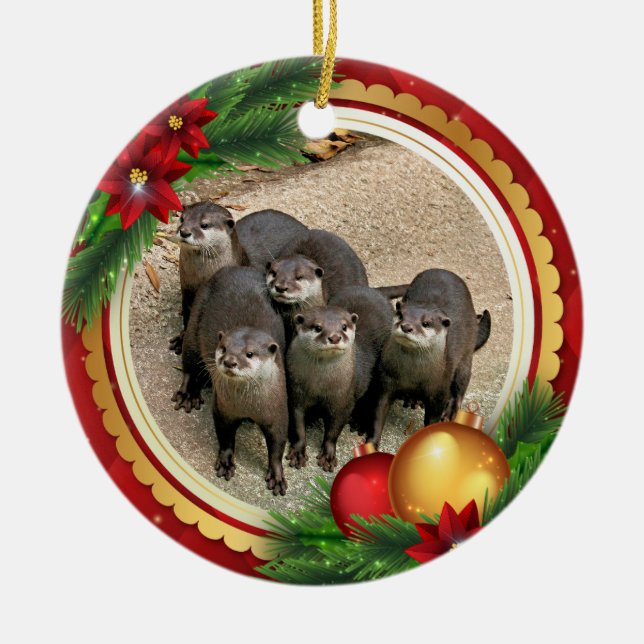Wildlife Otters Cute Christmas Animals Ceramic Ornament (Front)