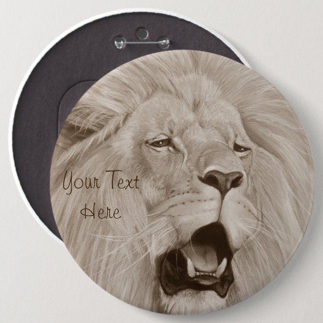 wildlife painting of lion roaring big cats  6 inch round button (Front & Back)