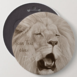 wildlife painting of lion roaring big cats  6 inch round button