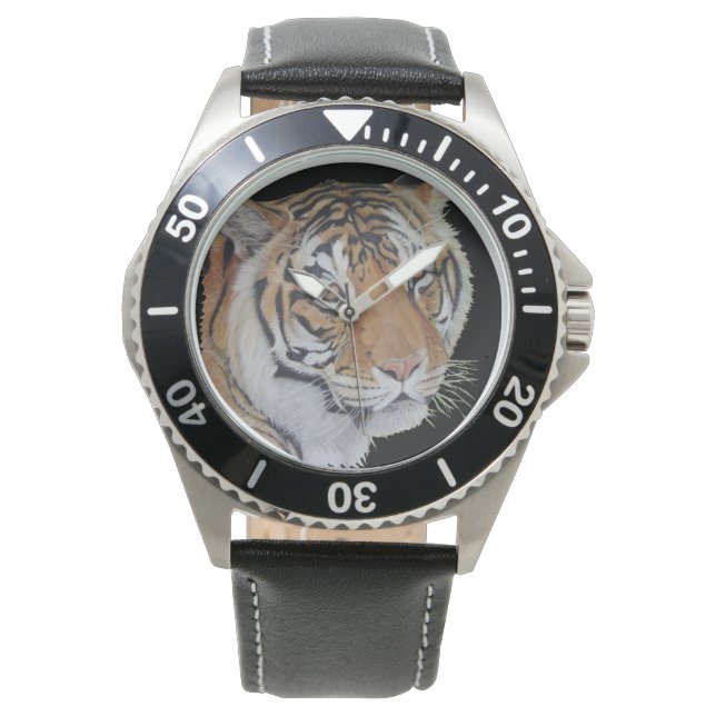 wildlife painting of tiger with sad eyes big cat watch (Front)