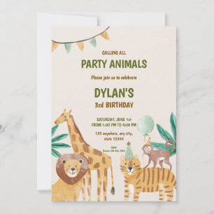 Wildlife Party Animals Kid's Birthday Invitation