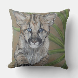 wildlife picture of big cat cougar kitten throw pillow
