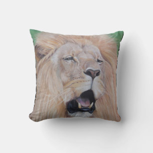 wildlife picture of big cat roaring lion throw pillow