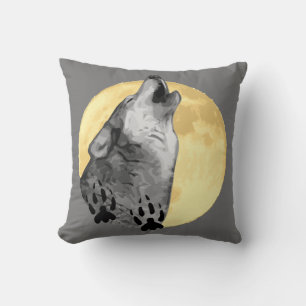 Wildlife pillow, wolf, howling at the moon throw pillow