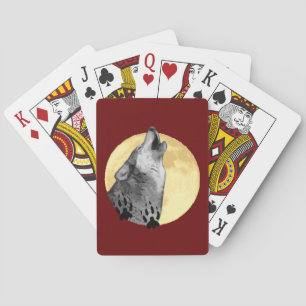 Wildlife playing cards, wolf howling at the moon cards