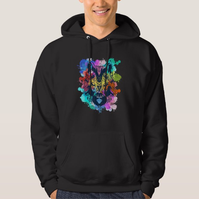 Wildlife Predator Colourful Forest Animal Wolf Hoodie (Front)