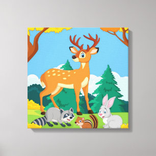 Wildlife Raccoon Chipmunk Rabbit Deer Fall Landsca Canvas Print