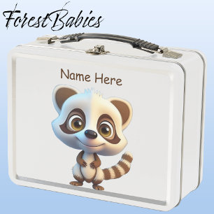 Wildlife Raccoon Woodland Animal Cartoon Graphic Metal Lunch Box