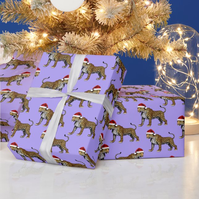 Wildlife Safari Animal Leopard Santa Hat Christmas Wrapping Paper (Holidays)