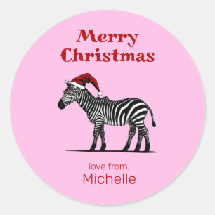 Wildlife Safari Animal Zebra Santa Hat Christmas Classic Round Sticker