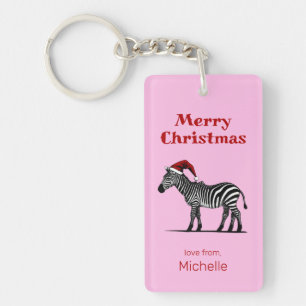 Wildlife Safari Animal Zebra Santa Hat Christmas Keychain