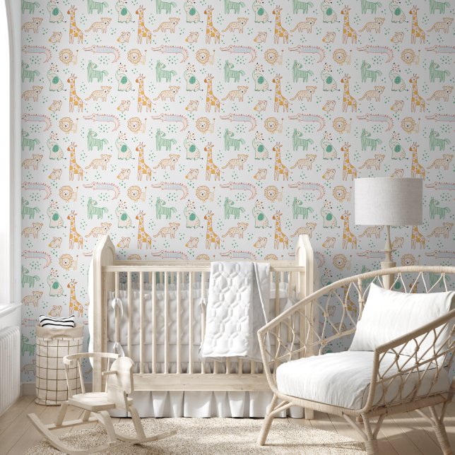 Wildlife Safari Cute Animal Pattern Wallpaper (Kids)