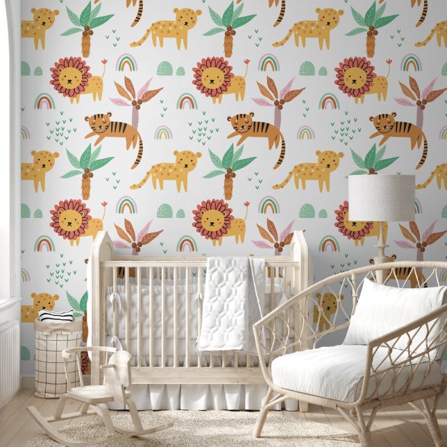 Wildlife Safari Lion and Tiger Pattern Wallpaper (Kids)